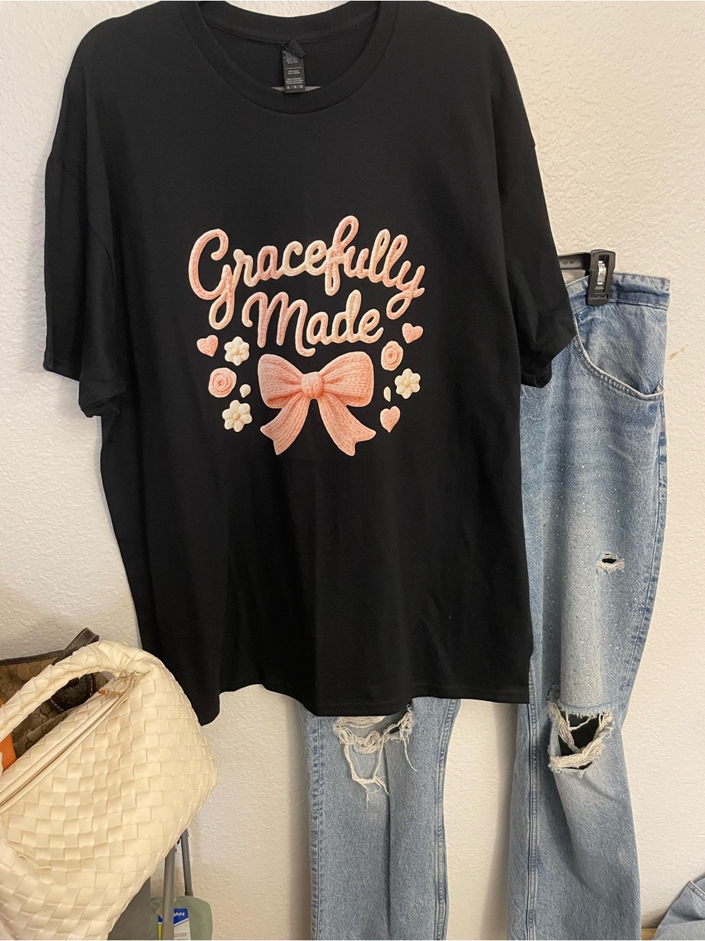 Gracefully Made Embroidered Graphic Tee - Black